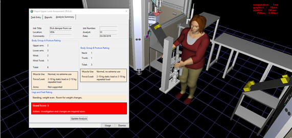 Woman at workstation, standing in neutral position